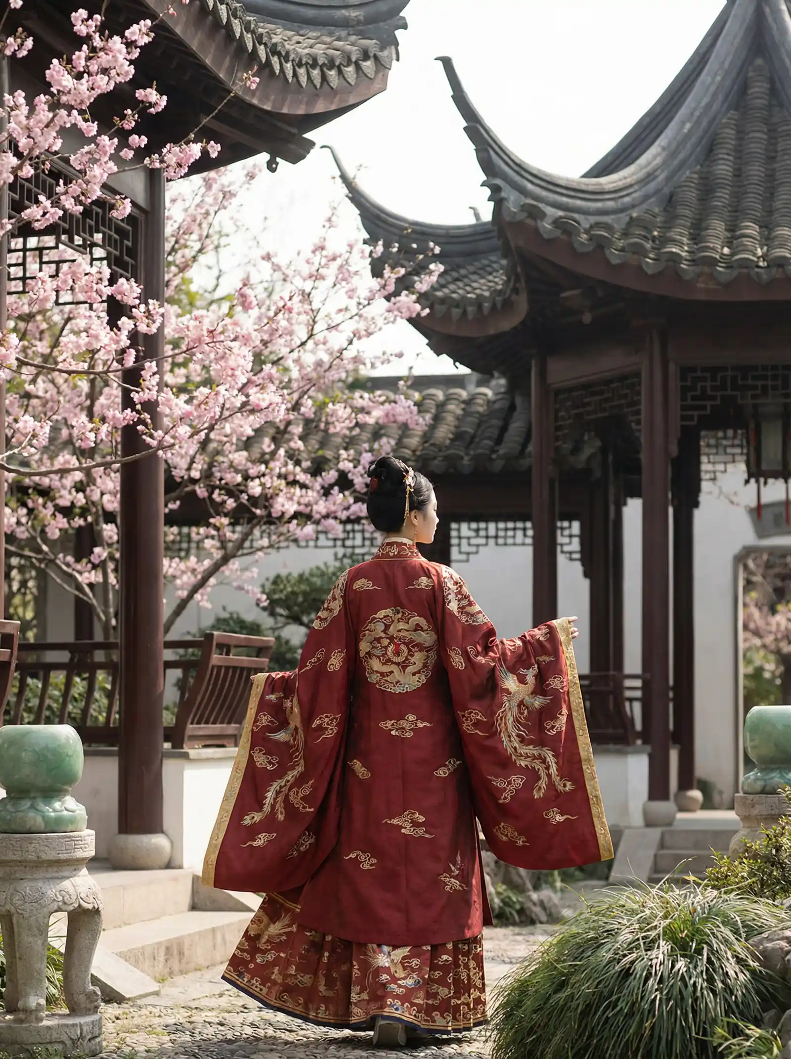 儿童色情 明制汉服红色凤凰刺绣